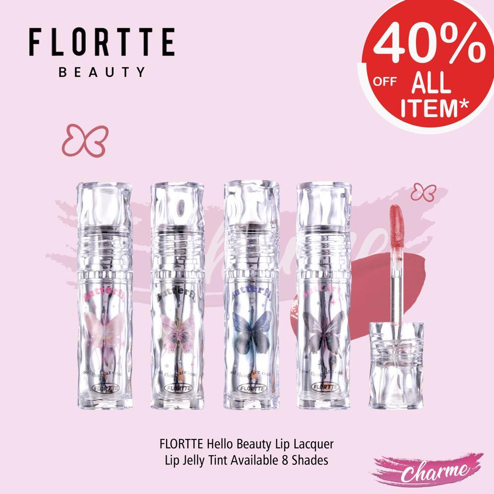 (READY & ORI) FLORTTE Hello Beauty Lip Lacquer Lip Jelly Tint Flortte Butterfly Lip Gloss Flortte He