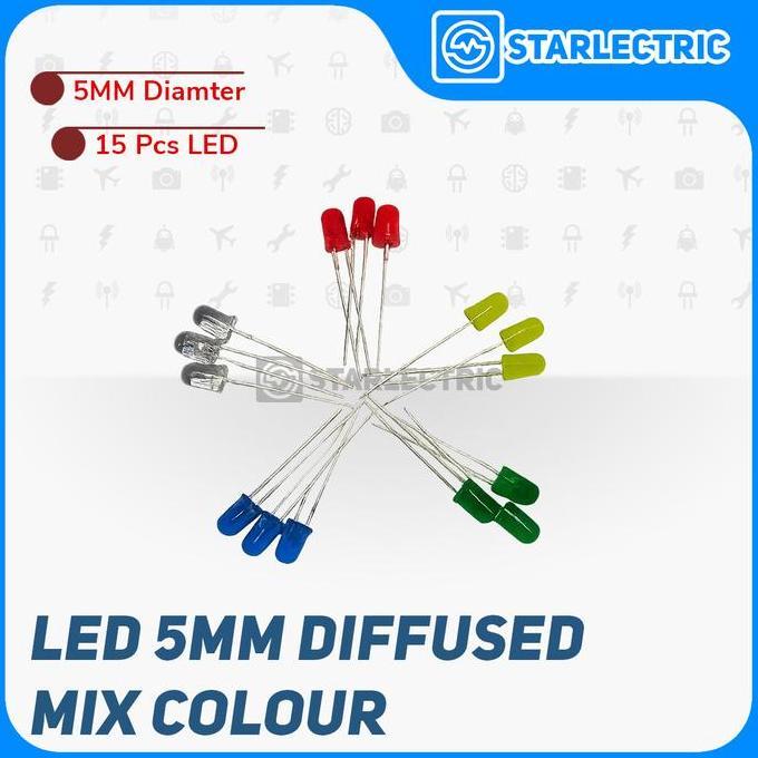 Led 5Mm Difussed 5 Mm Lampu Led Kecil 5 Warna Merah Kuning Hijau Biru Putih 15 Pcs