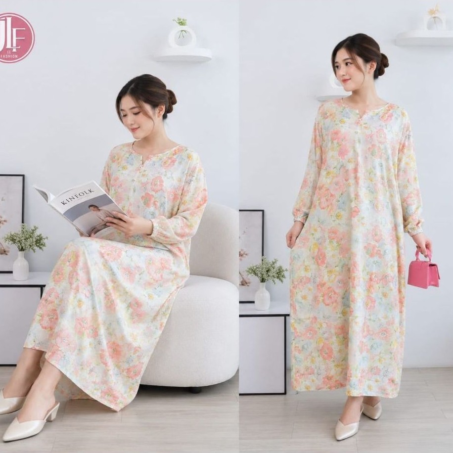 J&L Gamis Panjang Busui Hijab Friendly Rayon Premium Dress Muslim Lengan Karet Adem Nyaman Maudy PRO