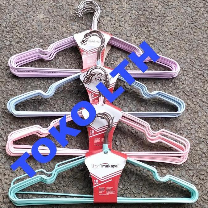 10 Pc Gantungan Hanger Baju Dewasa Kawat Stainless Lapis Karet Plastik