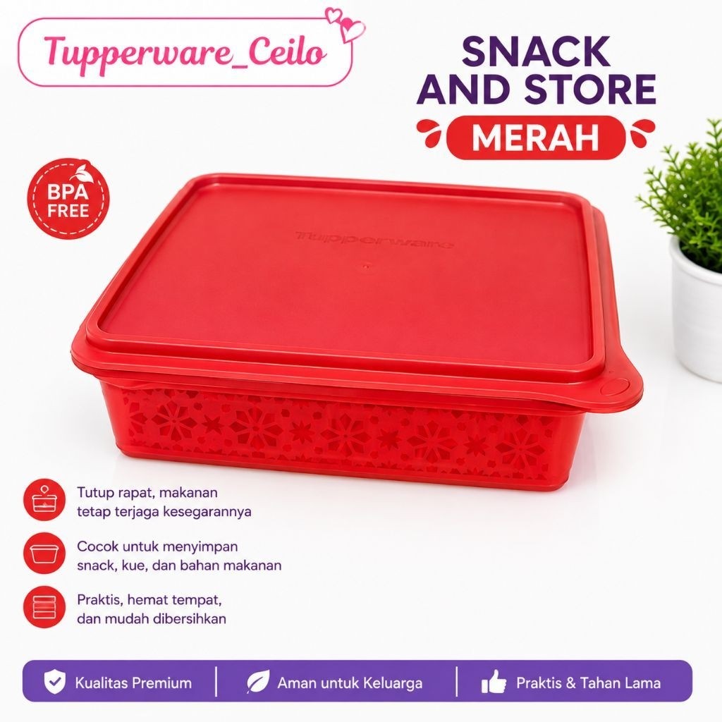 Snack and store Tupperware merah