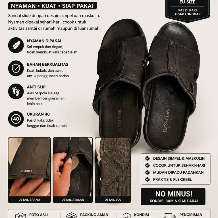 Sepatu Running HOKA ONE ONE Clifton 7 Pria Brown Size 43 / US 9 & Sandal Slip On Slide Pria Hitam Si