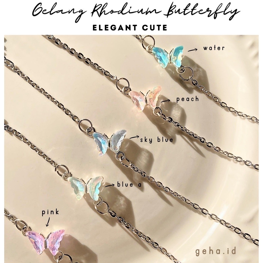Gelang Butterfly Rhodium | Gelang Kupu Kupu Wanita | Gelang Rantai Silver Elegan | Gelang Fashion Ko