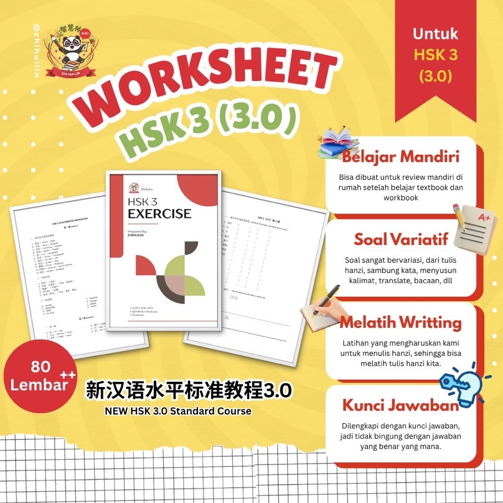 Worksheet HSK 3 (3.0) 80 Lembar Buku Latihan Bahasa Mandarin untuk HSK 3