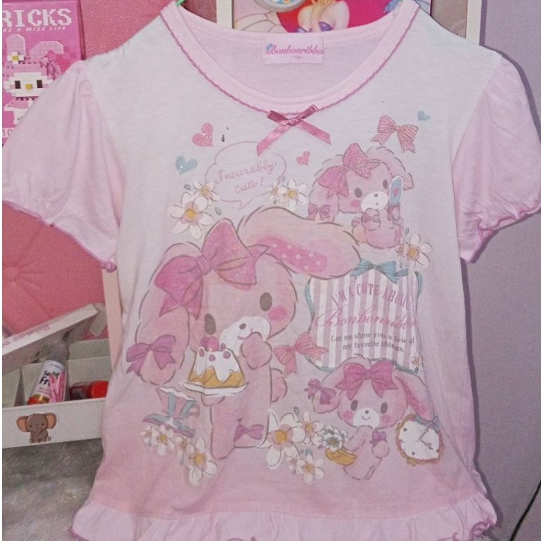 Preloved Babytee Bonbon Ribbon Pink Lucu