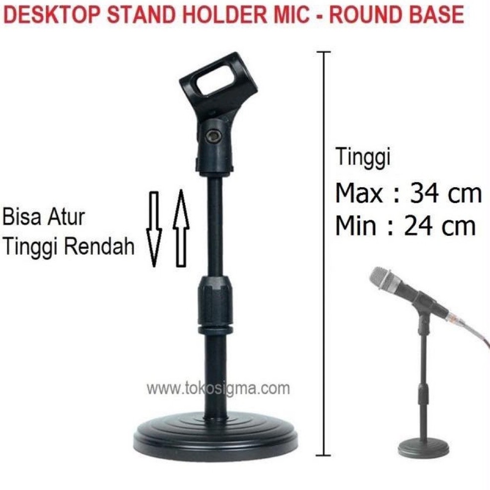 Desktop Stand Holder Microphone Round Base Mic Stand Meja Atur Tinggi