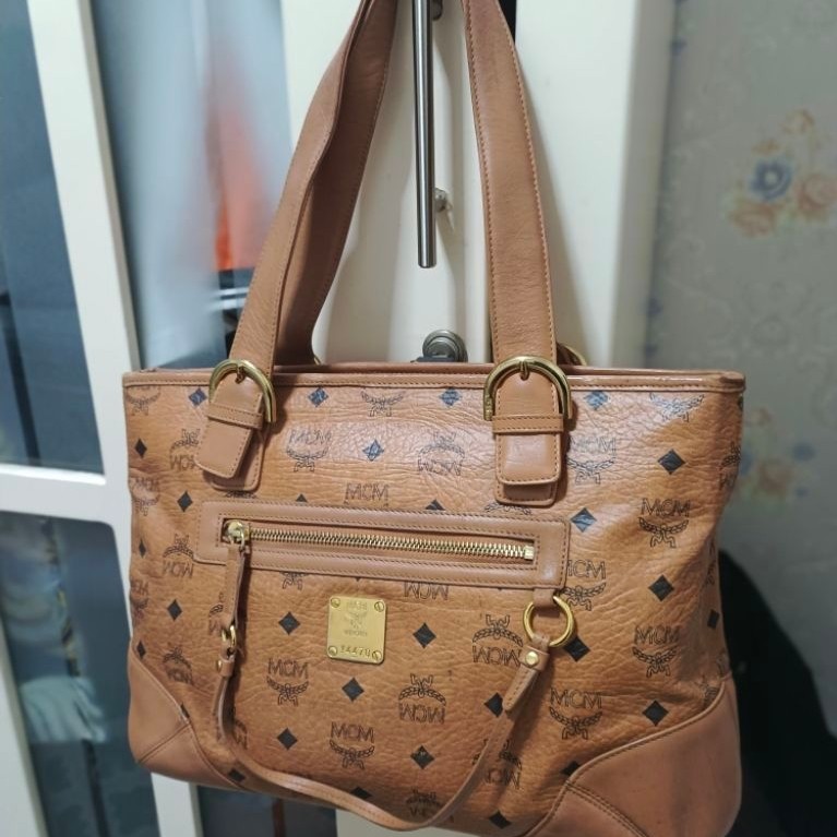 Tas MCM Second Style Cognac Brown Tote Bag Preloved Murah