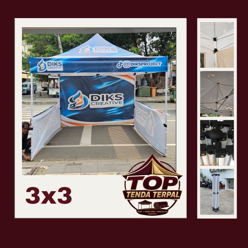 Tenda Lipat Custom Printing Ukuran 3x3 + dinding 3 sisi