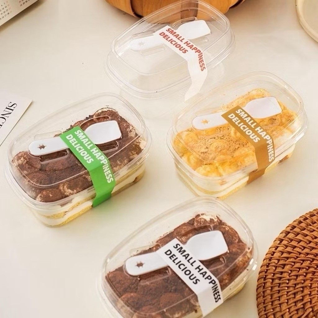 10pcs korean dessert box + tutup + sendok cup oval box dessert cake tiramisu