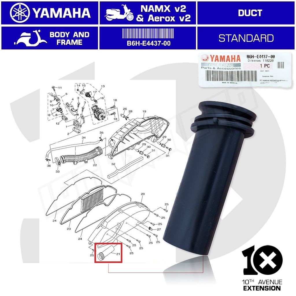 DUCT B6H-E4437-00 KARET FILTER NEW NMAX AEROX LEXI LX 155 ORIGINAL YAMAHA