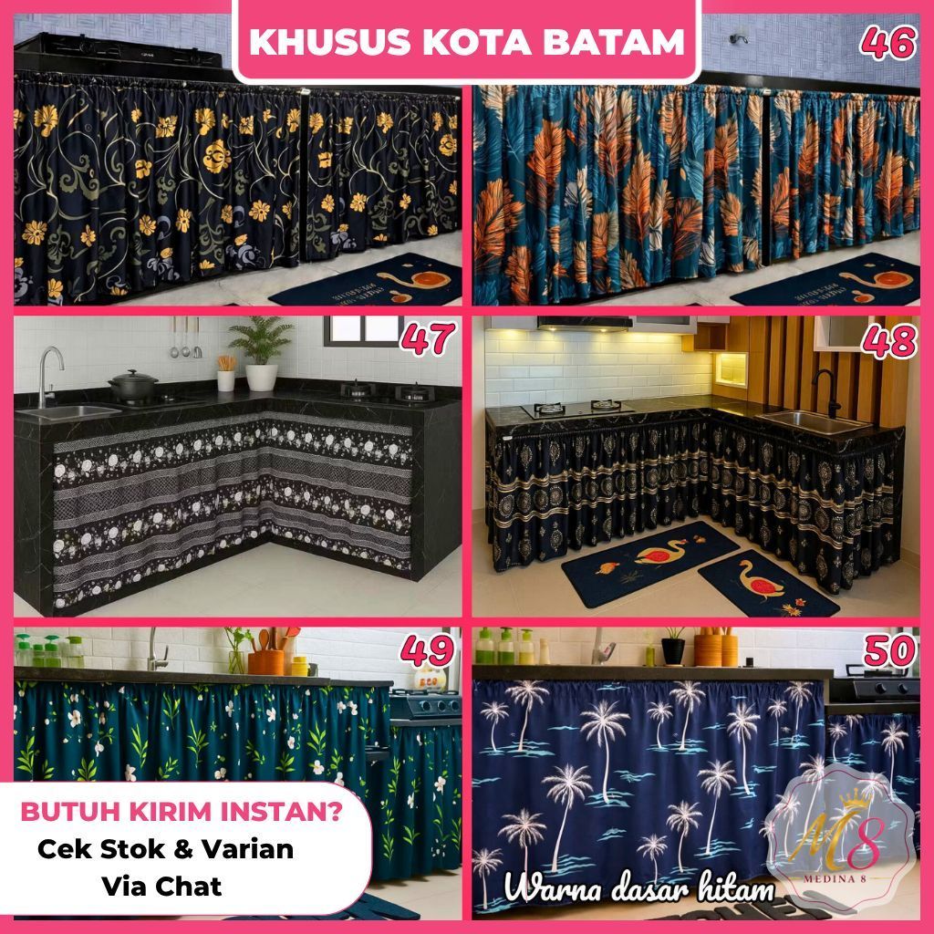 [BISA INSTAN 50++ PILIHAN WARNA DAN MOTIF] Gorden Kolong Dapur -+100x70cm dengan Tali, Mudah Dipasan