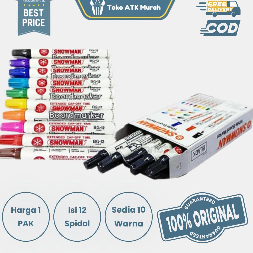 1 Box Spidol White Board Marker Snowman BG-12 Isi 12 Buah - Spidol Papan Tulis