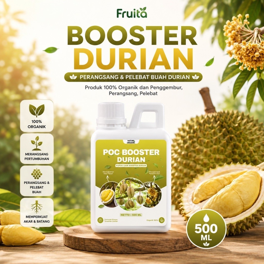 Booster Organik Durian 500ML - Perangsang Cepat Berbuah Lebat dan Pelebat Buah Tidak Rontok Bunga Bo