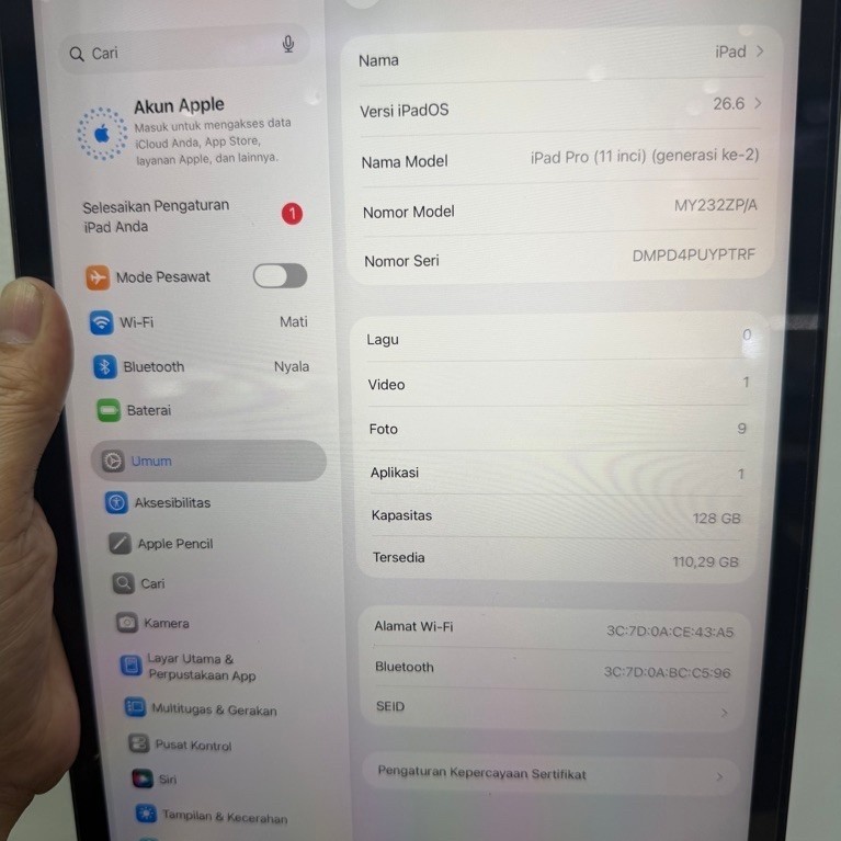 Ipad Pro 2020 11 Inch 128GB Wifi only Second batangan ex garansi inter