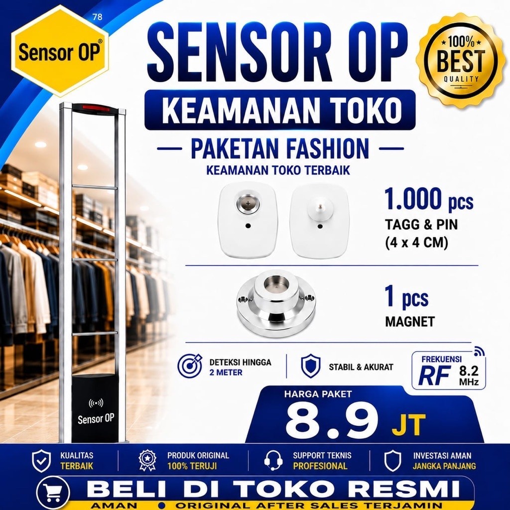 Sensor OP Alarm [TERLARIS] Paket Butik MONO RF, 1000pcs bonus pin & pelepas, Anti maling Toko baju