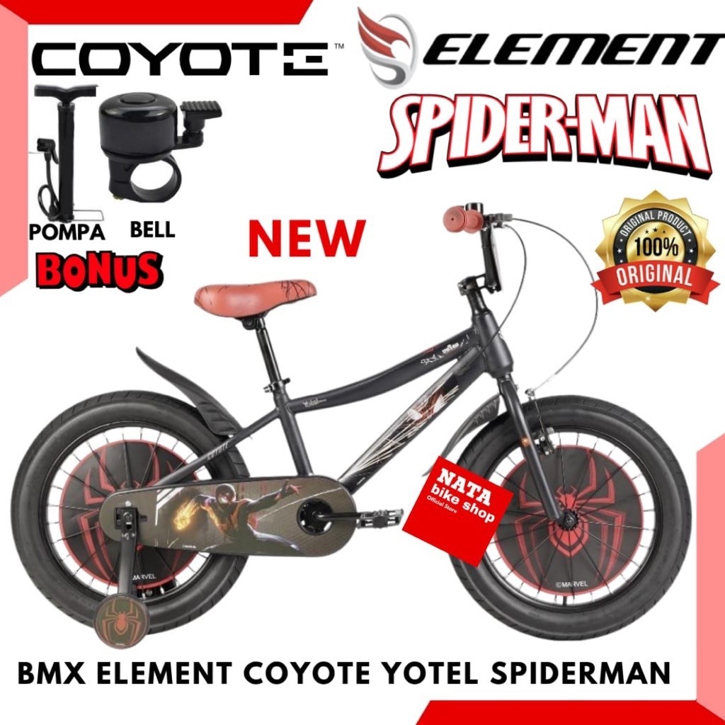 Sepeda Anak Laki Laki BMX 18 Element Coyote YOTEL Spiderman New