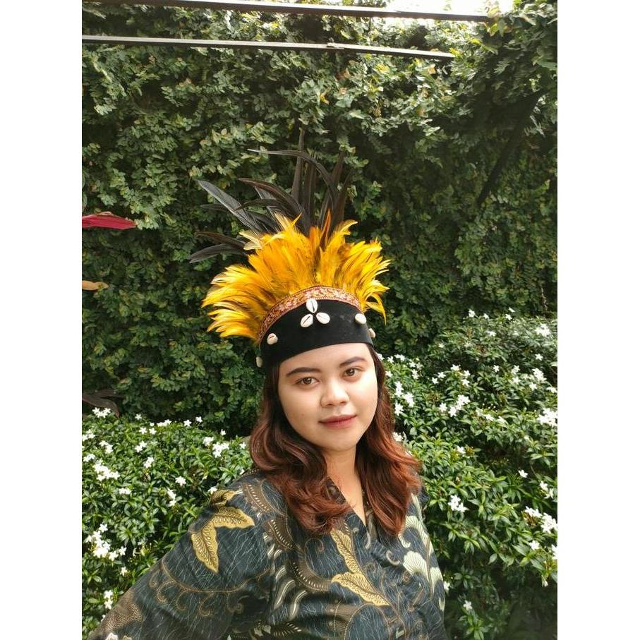 Hiasan Kepala Topi Adat Papua Kerang Coklat Merah Diskon Sell
