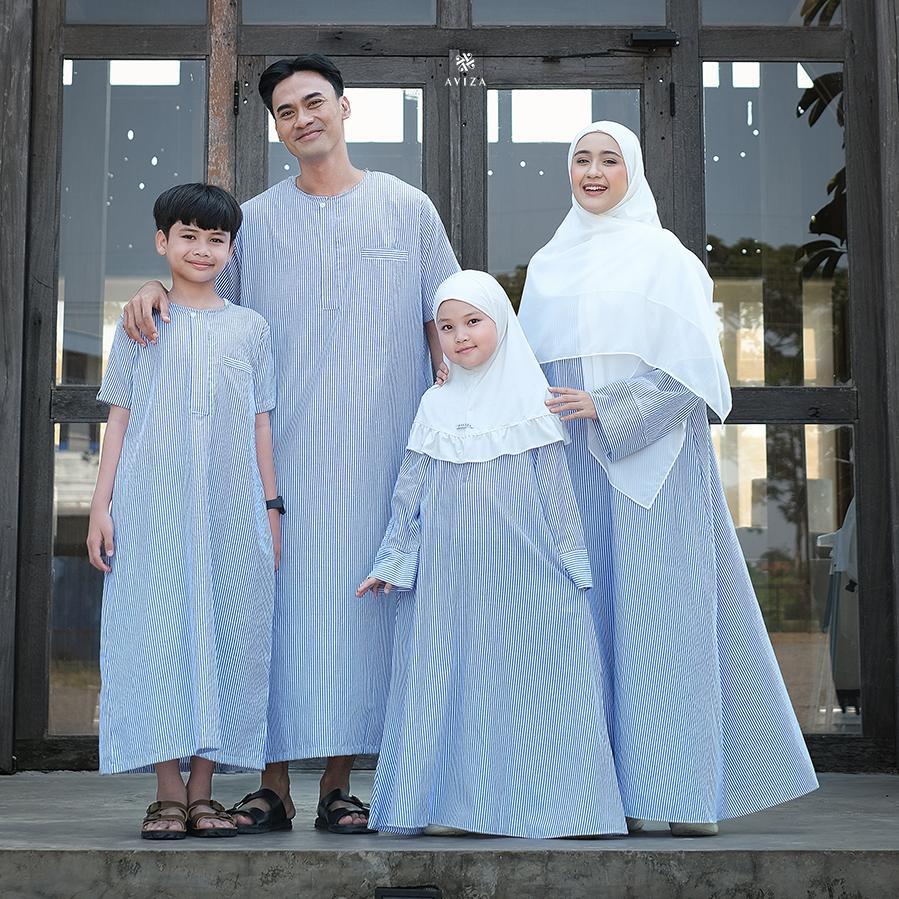 Aviza - MADANI Sarimbit Keluarga Premium | Family Set Muslim Jubah Ayah Anak & Abaya Ibu Anak | Baha
