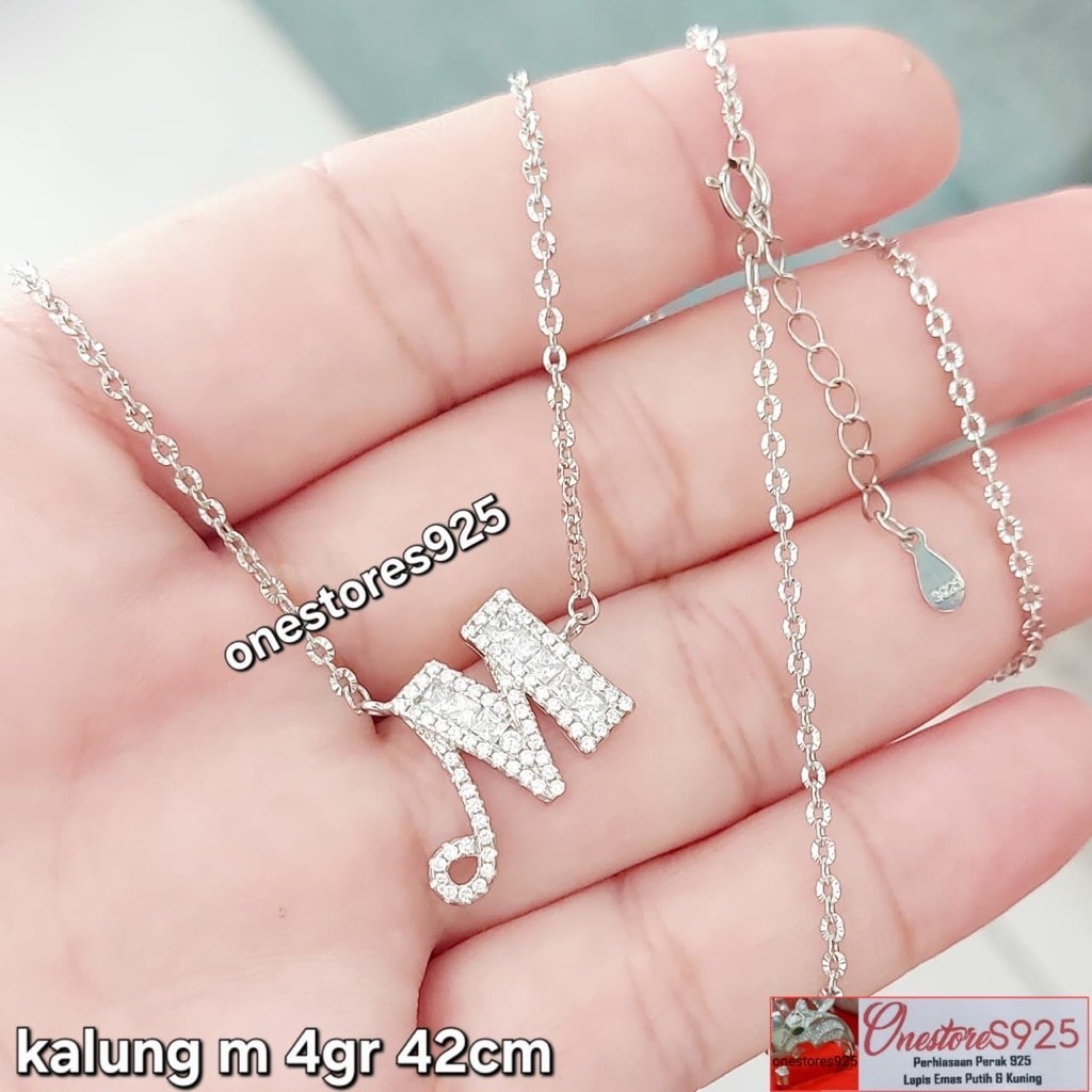 KALUNG NAMA HURUF INISIAL M PERAK 925 LAPIS EMAS PUTIH