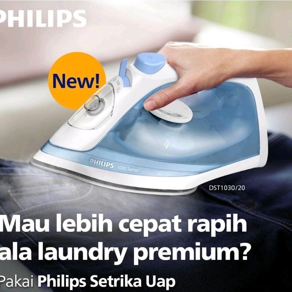 Setrika Uap Philips 1000 Series DST1030/20 warna putih biru untuk laundry