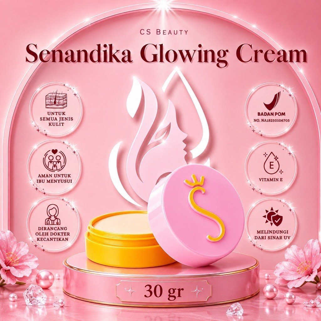 Senandika Glowing Cream 30gr BPOM Mencerahkan Kulit Vitamin E Beeswax Semua Kulit