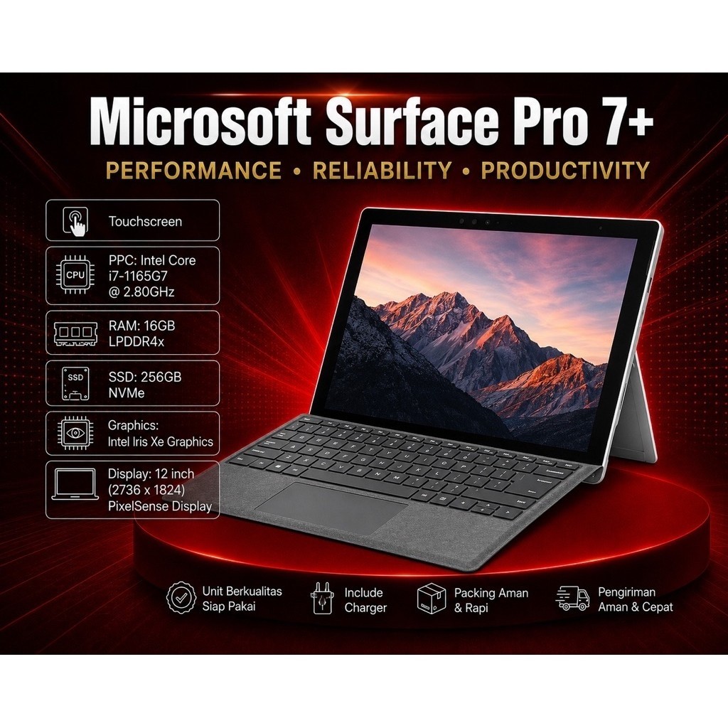 Microsoft Surface Pro 7+ Core i7 Gen 11 Ram 16 SSD 256 2in1 Touchscreen - Siap Pakai