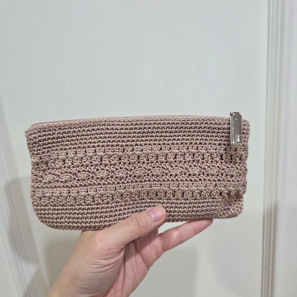 Dompet Dowa Preloved Seashell Pink Muda Resleting Anyaman Rajut Original Ori Wallet