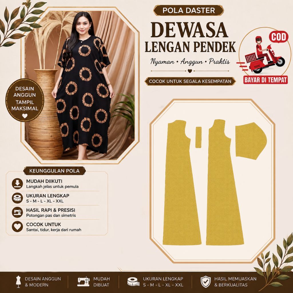 Pola Instan Daster Wanita Lengan Pendek | Pola Daster Wanita | Pola Instan | Pola Jiplak |