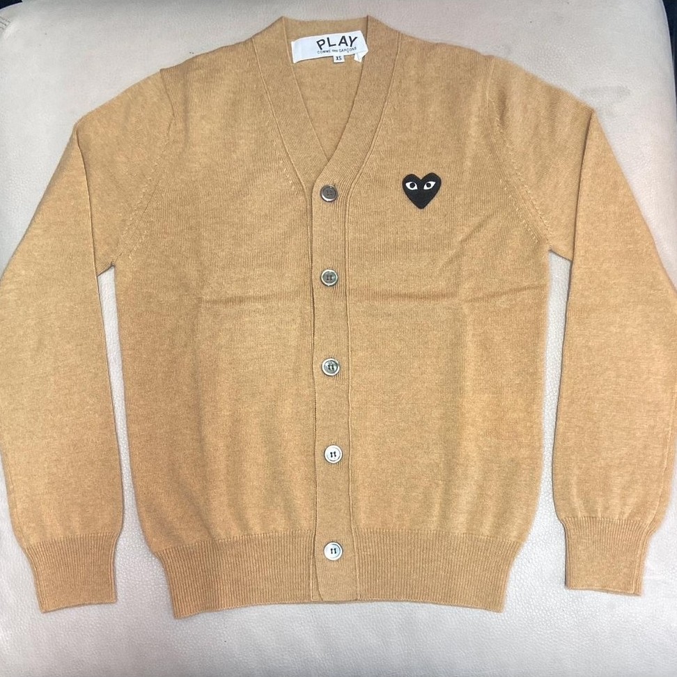 cdg play cardigan brown black heart
