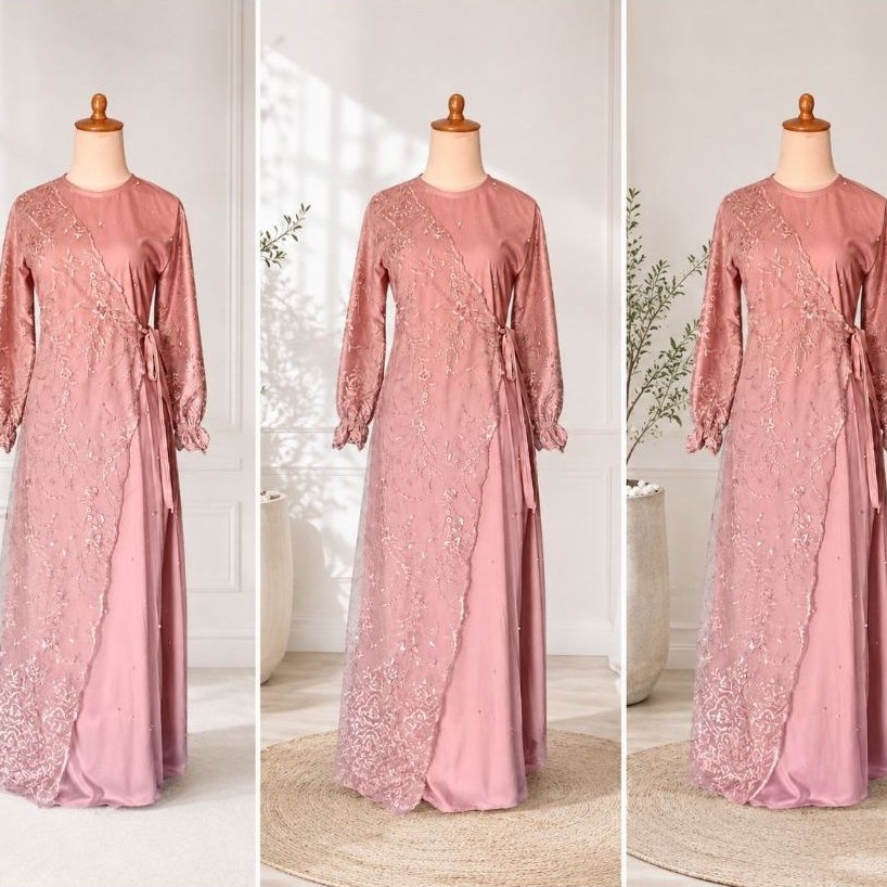 Gamis brokat | gamis kondangan mewah | gamis kombinasi brokat+tile
