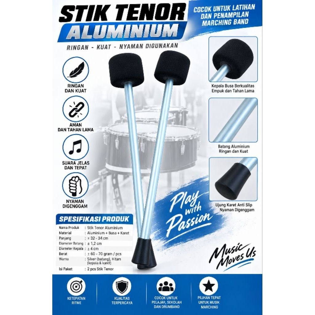 Stik Drum Tenor / Stik Tenor Bahan Aluminium