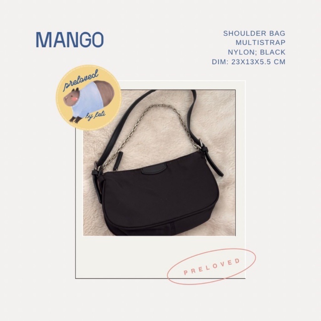 Mango Shoulder Nylon Bag with Chain Tas Bahu Wanita (Preloved minor defect)