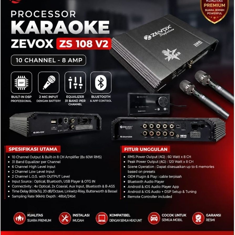 Prosesor DSP zevox ZS 108 v2/ DSP amplifier karaoke prosesor karaoke mix 2