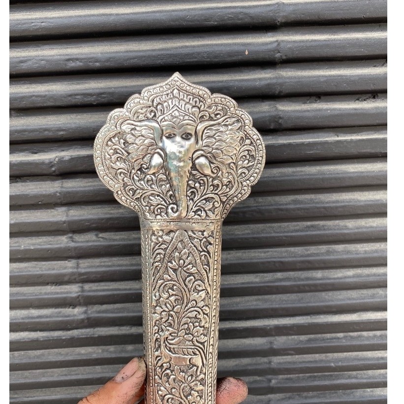 pendok topeng cirebon ganesa lapis perak tebal 04mm panjang seluruh 43cm pjg pendok 36cm