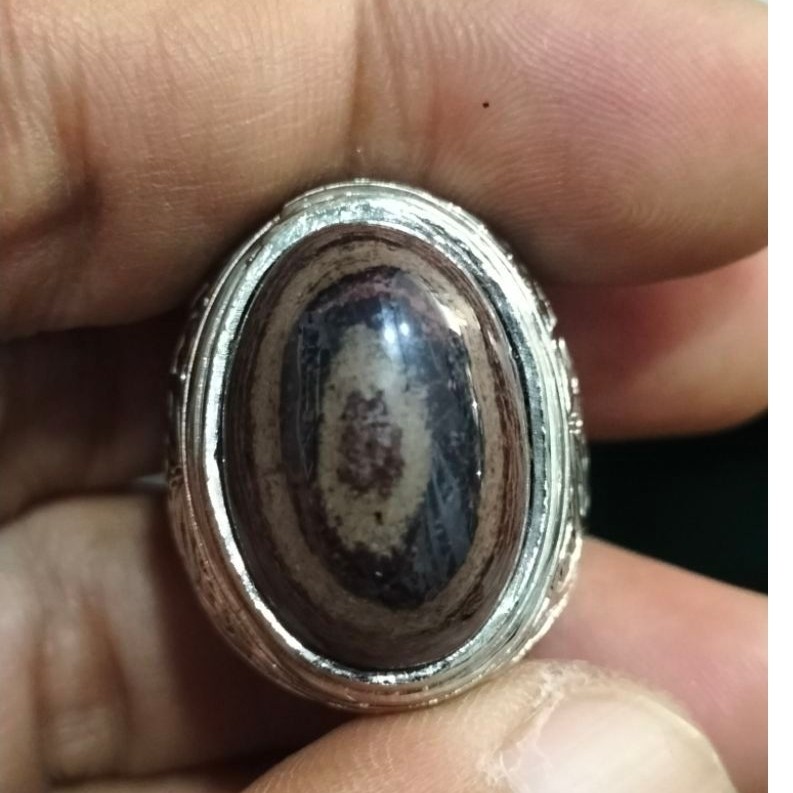 Cincin Batu Akik Badar Besi Semeru Motif Puser Bumi Asli Natural - Ring Alpaka Elegan
