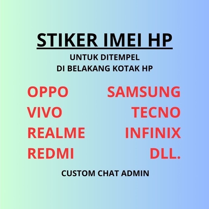 STIKER IMEI DI KOTAK DUS BOX HP SEMUA MEREK DAN TYPE