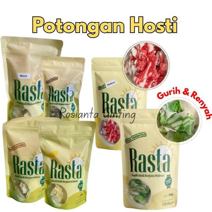 POTONGAN HOSTI RASTA 100G ANEKA RASA COKLAT KEJU GREEN TEA MOCCA KARAMEL STRAWBERRY ORI