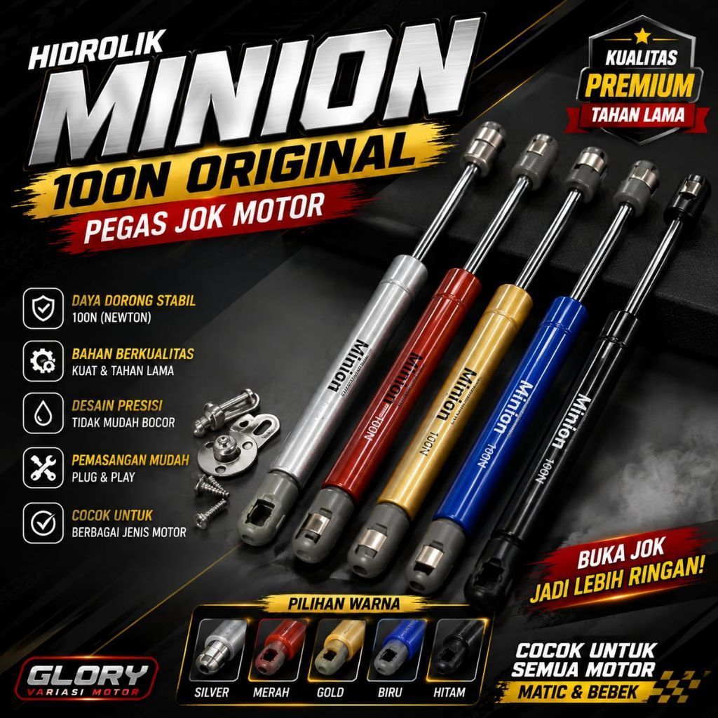 Hidrolik Minion 100N Original Warna Warni - Hidrolik Pegas Jok Motor 100N