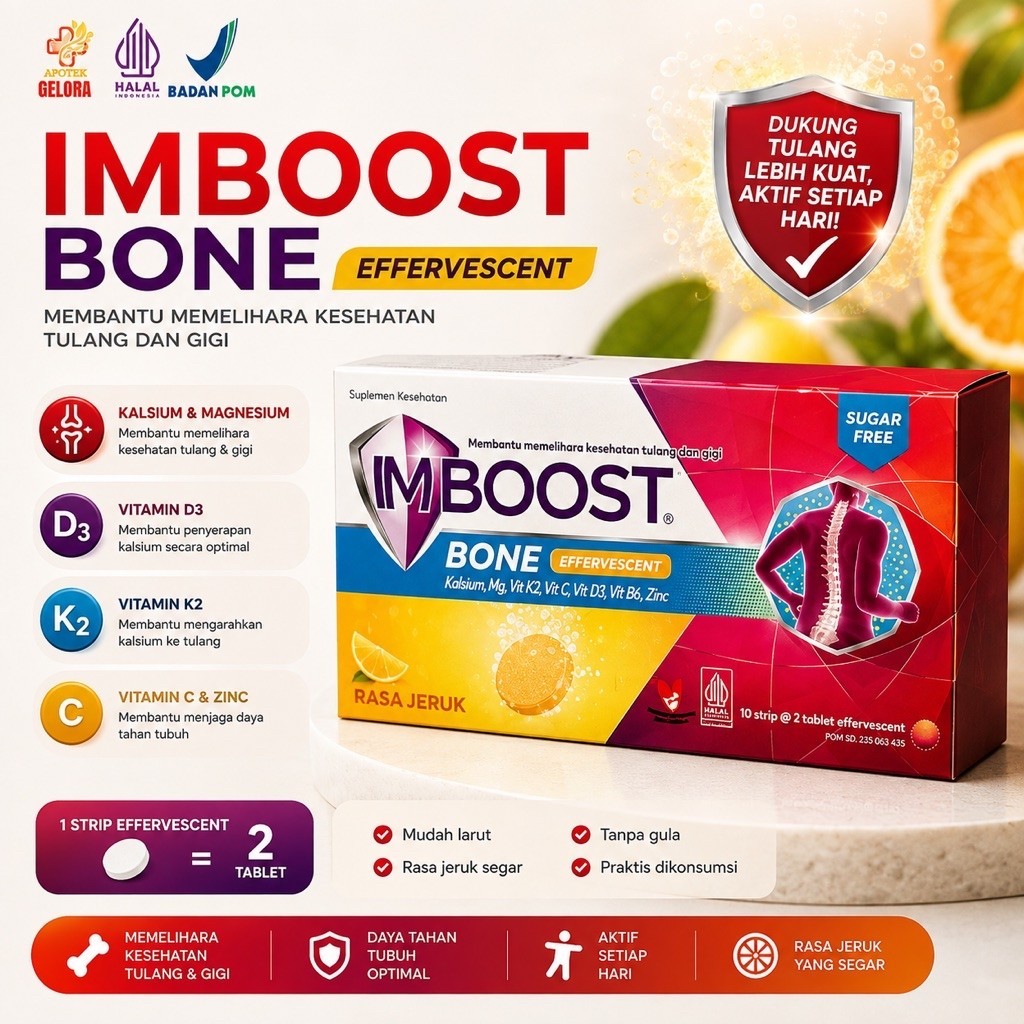Imboost Bone Suplemen Tulang Gigi Effervescent Rasa Jeruk 2 Tablet Sachet Praktis