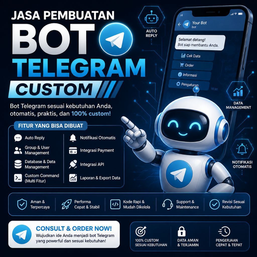 Jasa Pembuatan Bot Telegram Custom Auto Reply Data Management Notifikasi Otomatis