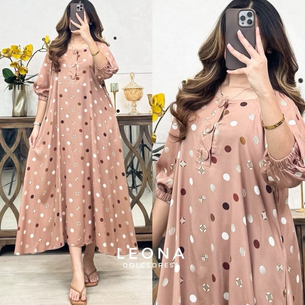 Daster Arab Dolce LEONA MOTIF Midi Dress Rayon Busui Bumil Nyaman