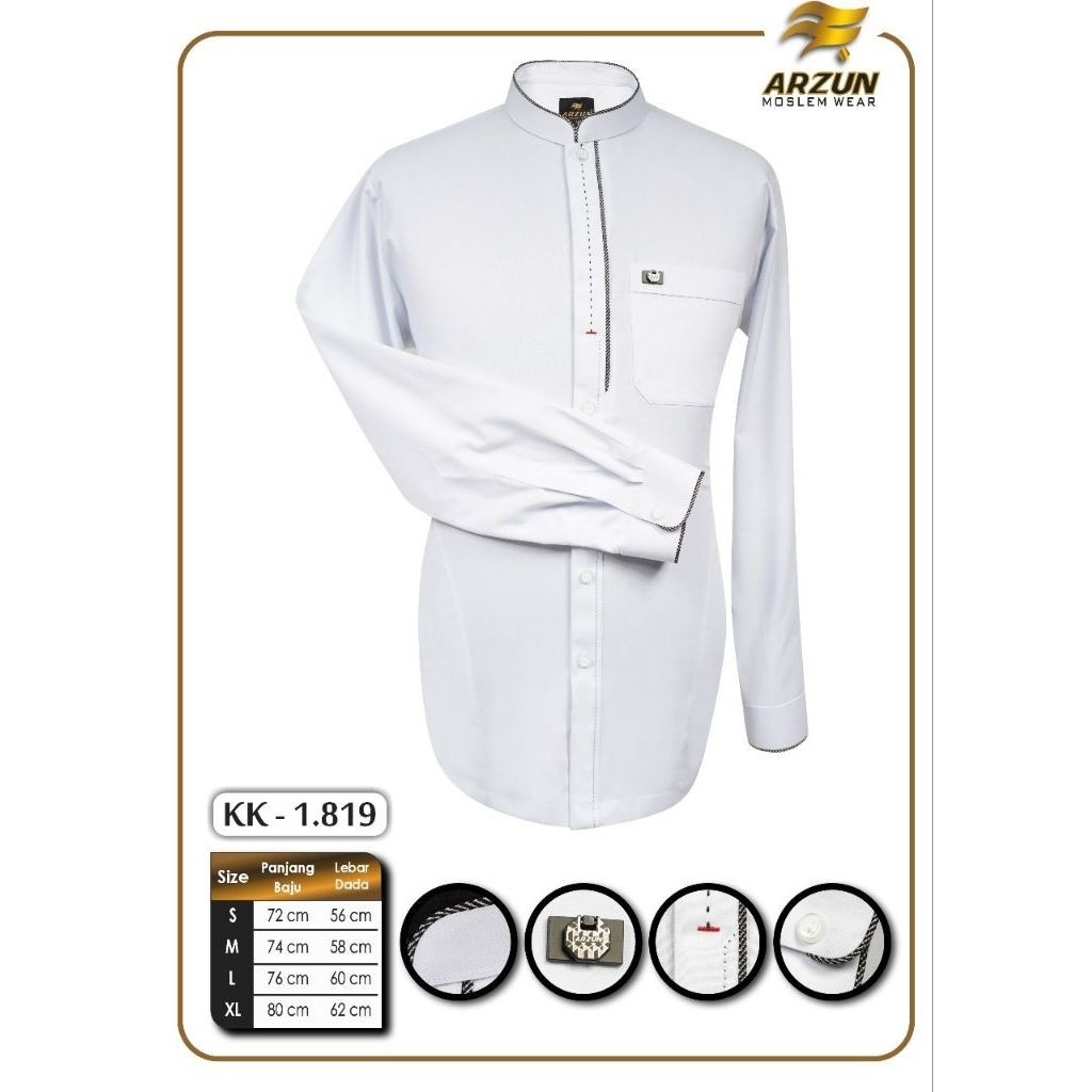 Baju Koko Arzun Putih Panjang | Koko Arzun Putih | Koko Dewasa Polos Panjang