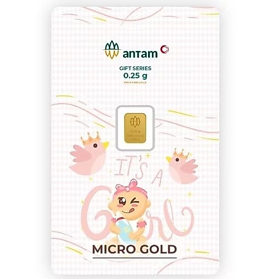 KADO LAHIRAN BAYI PEREMPUAN PINK EMAS 0.25 GRAM ANTAM GAMBAR BURUNG BIRD LOGAM MULIA 0,25 GR NEW BOR