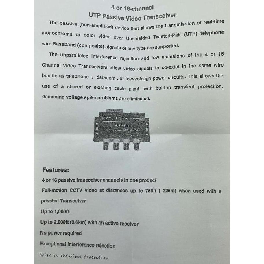 Video Transmitter 8 Channel Utp Passive Transceiver Sjx 1408B