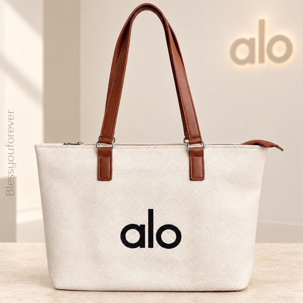 [READY] Tas Tote Bag ALO Yoga Kanvas White Cream Original Tas Bahu Wanita Jumbo Kapasitas Besar
