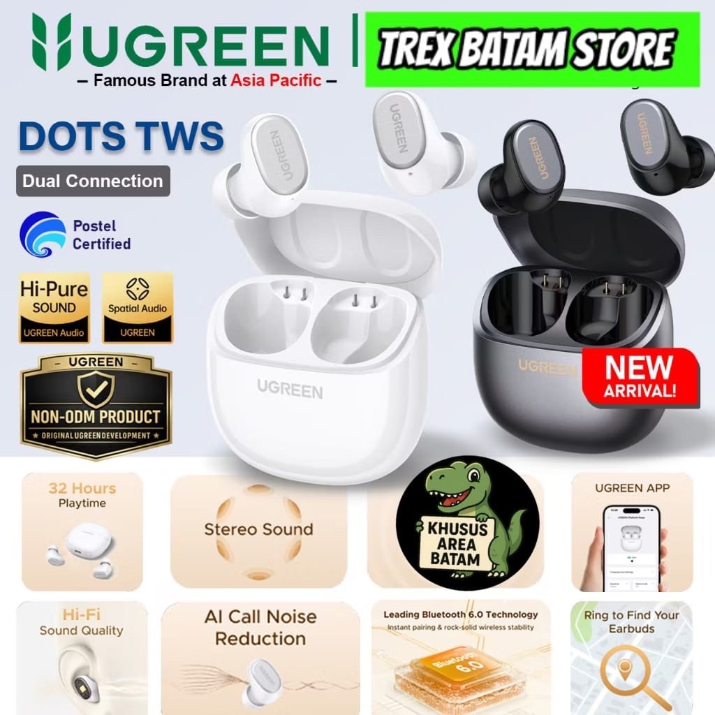 DOTS TWS UGREEN AIR BUDS BLUETOOTH GARANSI RESMI - BATAM