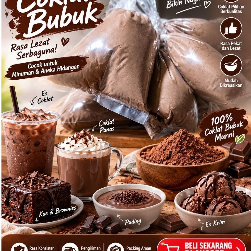 COKLAT BUBUK PAHIT 100% COKLAT - TIDAK MANIS, CHOCOLATE POWDER