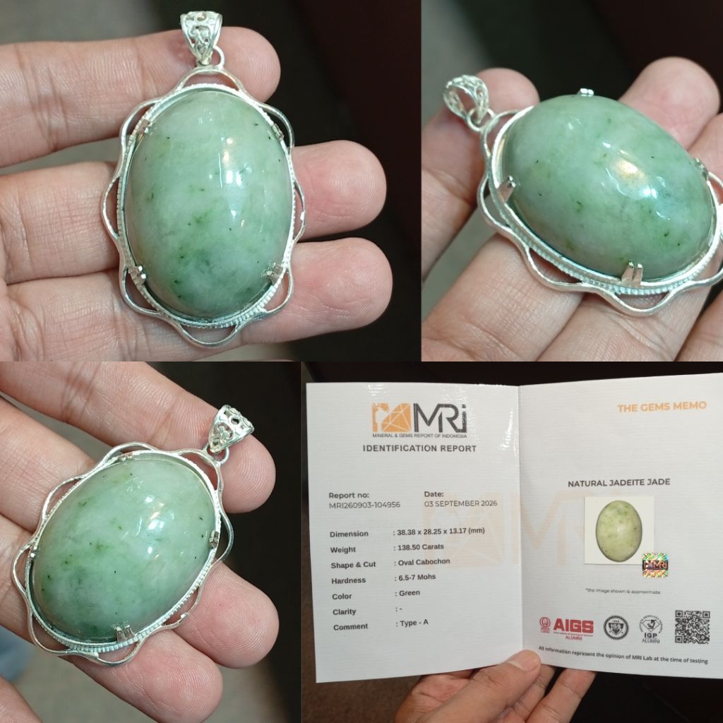 Liontin Batu Giok Besar Mumbul Natural Jadeite Jade Type A 138.5 ct