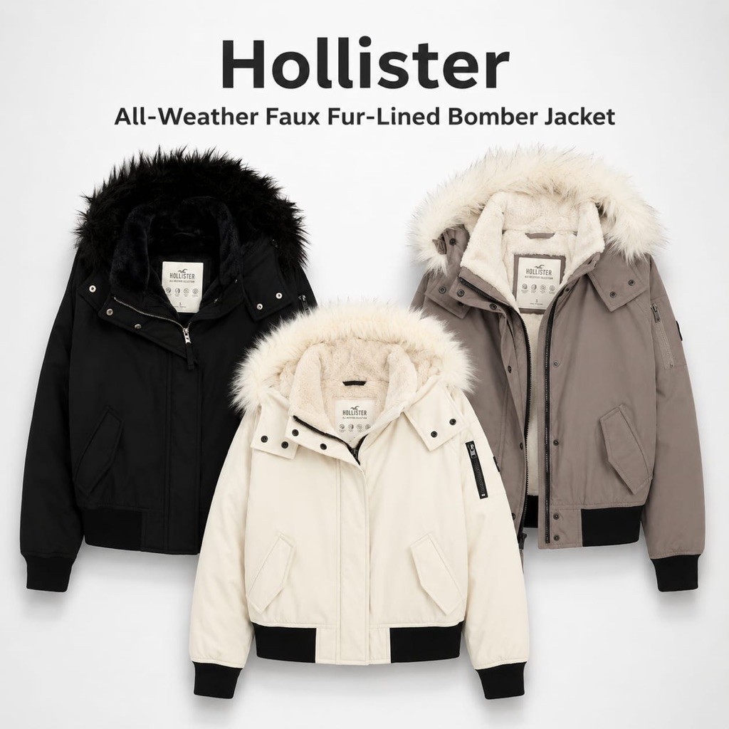 Hollister All Weather Faux Fur Lined Bomber Jacket Original