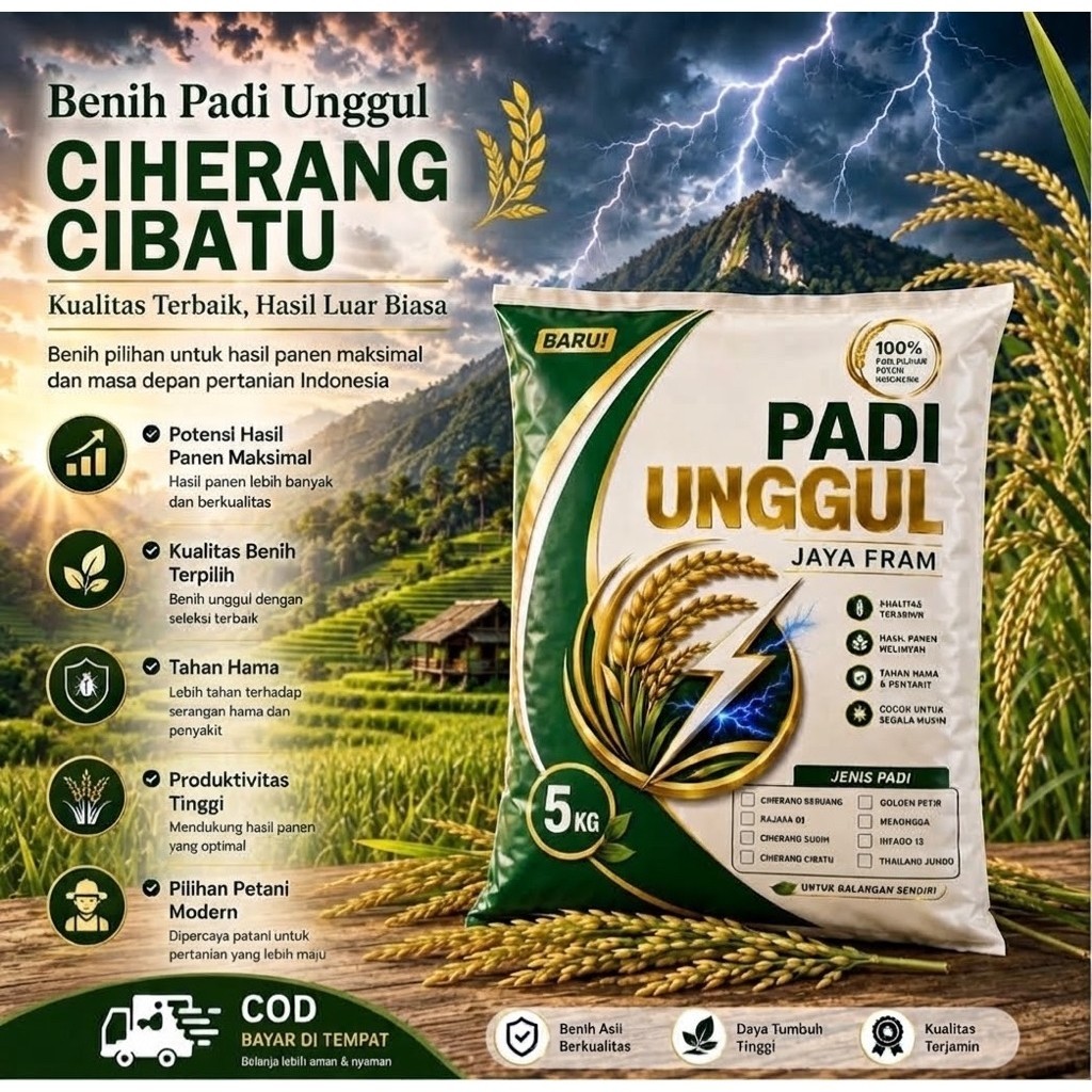 Benih Padi Unggul Ciherang Cibatu 5kg menghasil kan panen yang melimpah HST